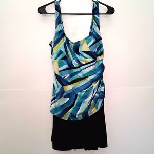 MAXINE Blue and Yellow Patterned Swimsuit Dress One Piece Size 12